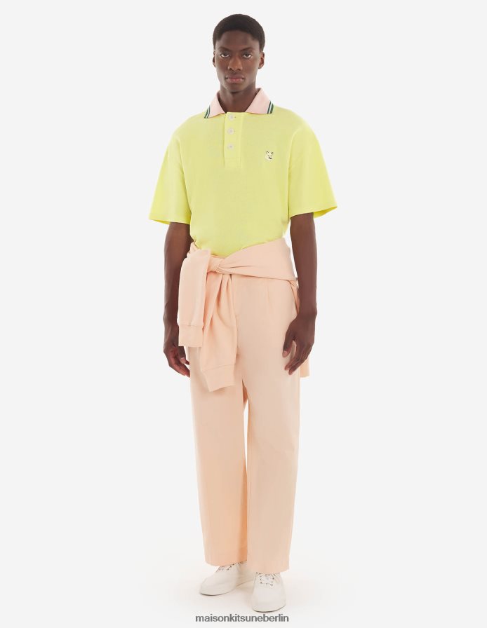Kleidung V2DHL115 Zitrone Männer Poloshirt mit farblich abgestimmtem Fuchskopf-Patch Maison Kitsune