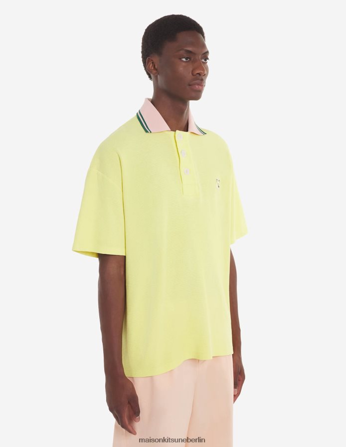 Kleidung V2DHL115 Zitrone Männer Poloshirt mit farblich abgestimmtem Fuchskopf-Patch Maison Kitsune