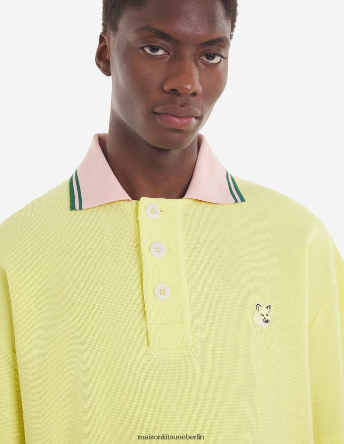 Kleidung V2DHL115 Zitrone Männer Poloshirt mit farblich abgestimmtem Fuchskopf-Patch Maison Kitsune