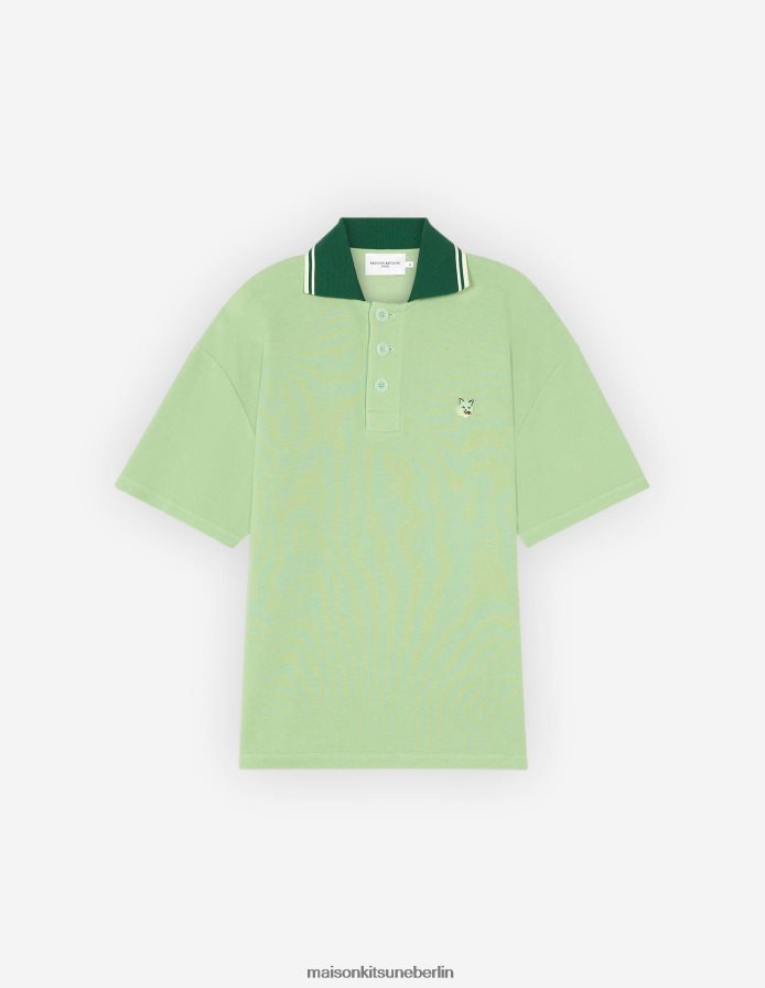 Kleidung V2DHL116 Minze Männer Poloshirt mit farblich abgestimmtem Fuchskopf-Patch Maison Kitsune