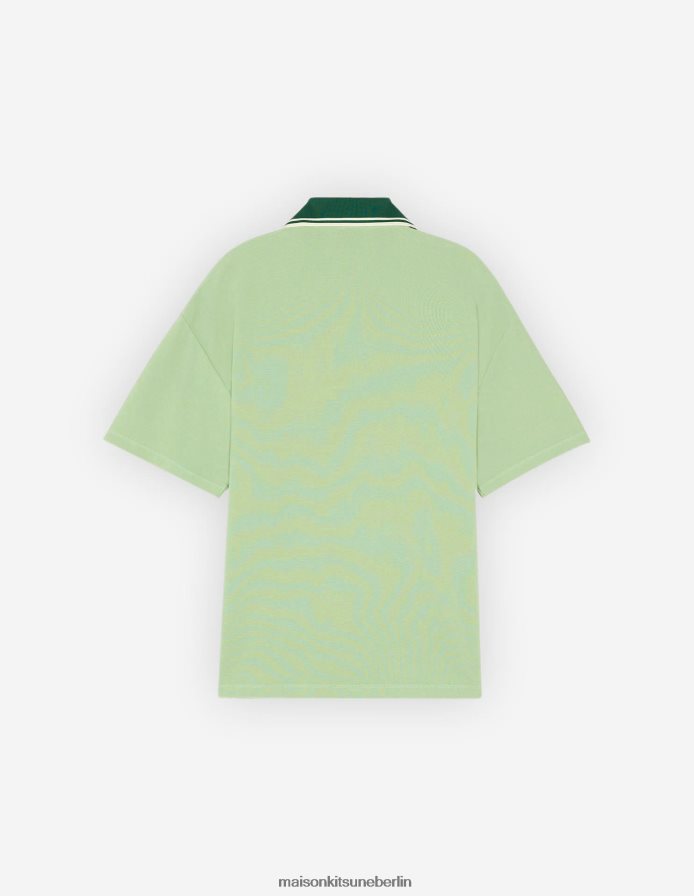 Kleidung V2DHL116 Minze Männer Poloshirt mit farblich abgestimmtem Fuchskopf-Patch Maison Kitsune