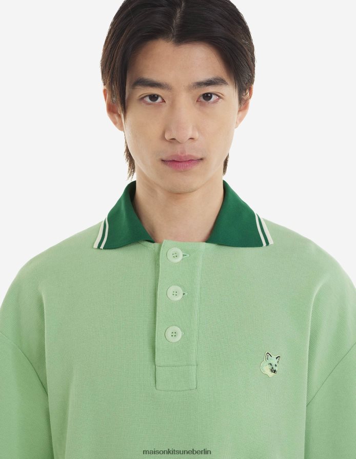 Kleidung V2DHL116 Minze Männer Poloshirt mit farblich abgestimmtem Fuchskopf-Patch Maison Kitsune