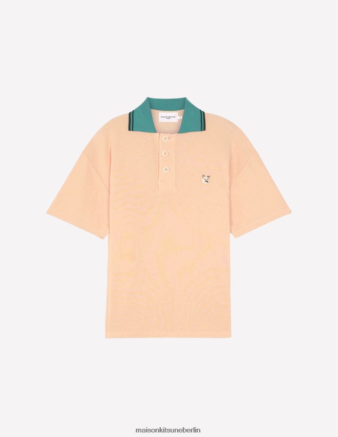 Kleidung V2DHL117 Pfirsich Männer Poloshirt mit farblich abgestimmtem Fuchskopf-Patch Maison Kitsune