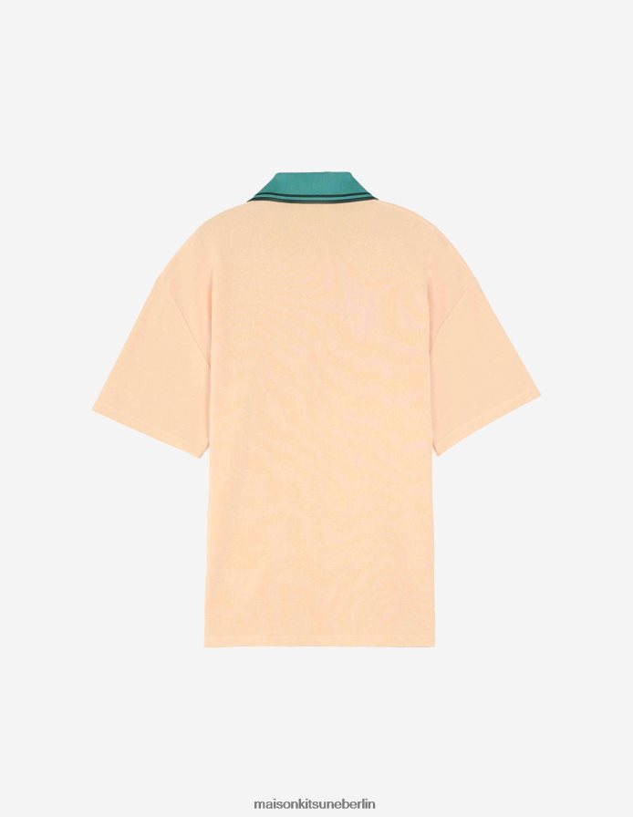 Kleidung V2DHL117 Pfirsich Männer Poloshirt mit farblich abgestimmtem Fuchskopf-Patch Maison Kitsune