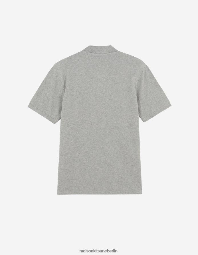 Kleidung V2DHL118 graue Melange Männer Klassisches Poloshirt mit Fuchskopf-Patch Maison Kitsune