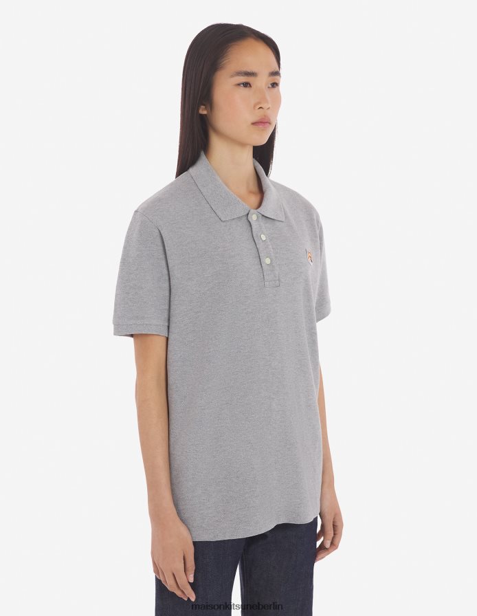 Kleidung V2DHL118 graue Melange Männer Klassisches Poloshirt mit Fuchskopf-Patch Maison Kitsune
