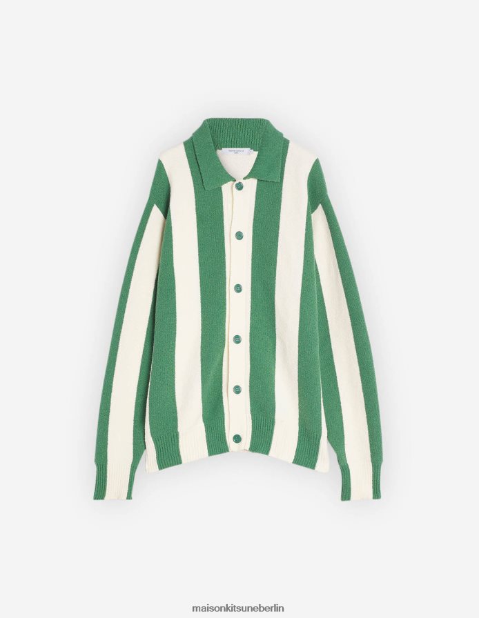 Kleidung V2DHL119 tropische grüne Streifen Männer Poloshirt mit Streifen am Pool Maison Kitsune