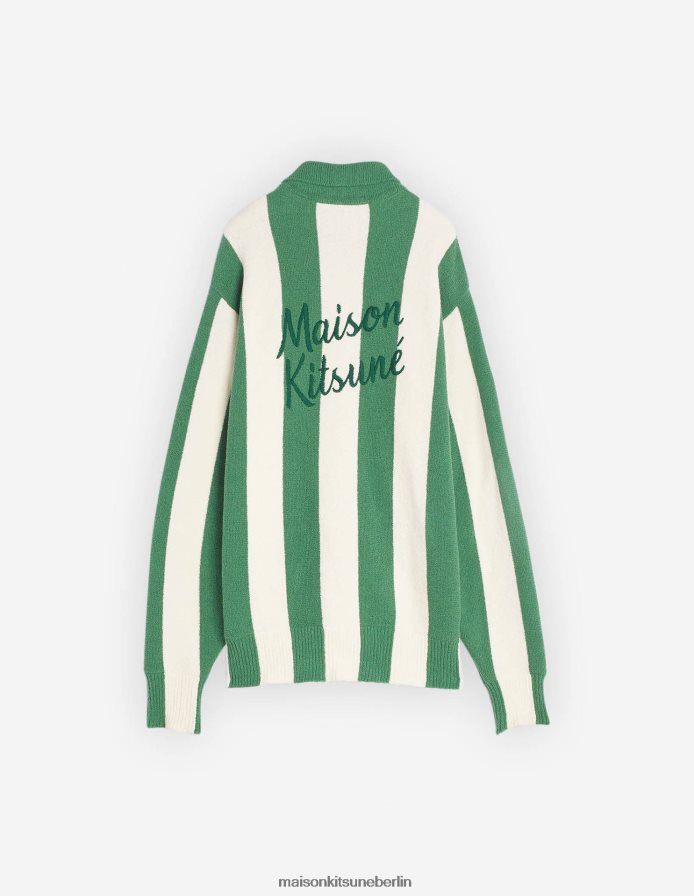 Kleidung V2DHL119 tropische grüne Streifen Männer Poloshirt mit Streifen am Pool Maison Kitsune