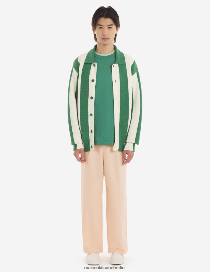 Kleidung V2DHL119 tropische grüne Streifen Männer Poloshirt mit Streifen am Pool Maison Kitsune