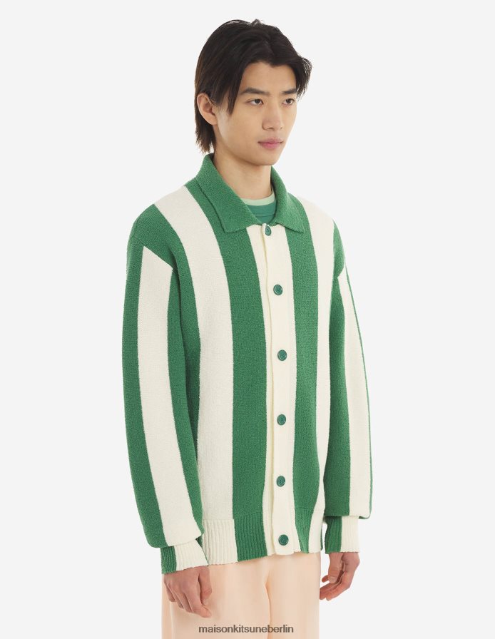 Kleidung V2DHL119 tropische grüne Streifen Männer Poloshirt mit Streifen am Pool Maison Kitsune