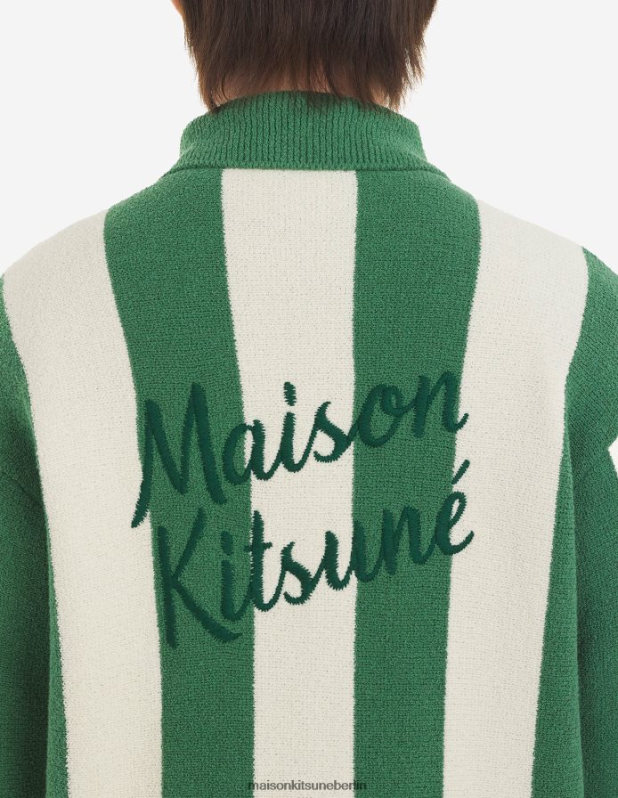 Kleidung V2DHL119 tropische grüne Streifen Männer Poloshirt mit Streifen am Pool Maison Kitsune