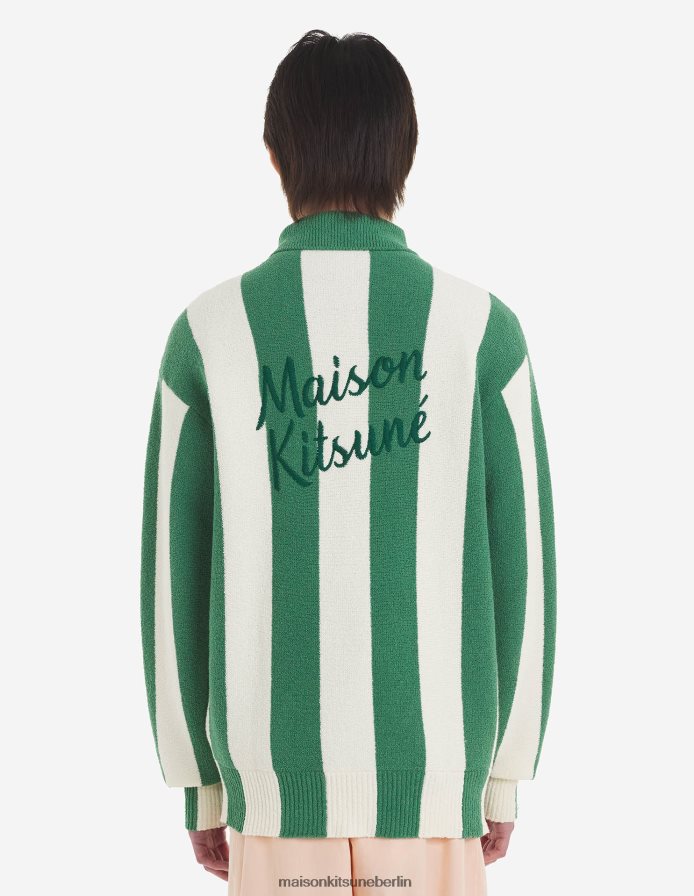 Kleidung V2DHL119 tropische grüne Streifen Männer Poloshirt mit Streifen am Pool Maison Kitsune