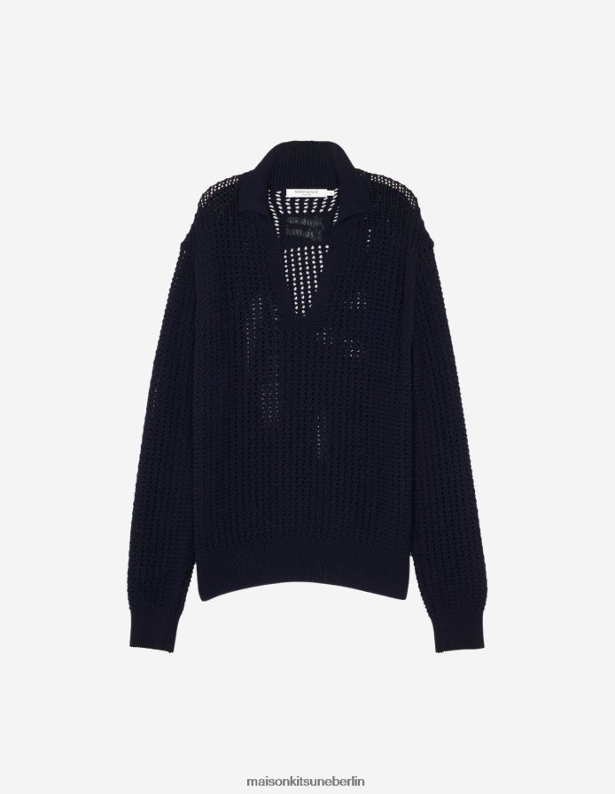 Kleidung V2DHL121 Marine Männer Strukturierter Polopullover Maison Kitsune