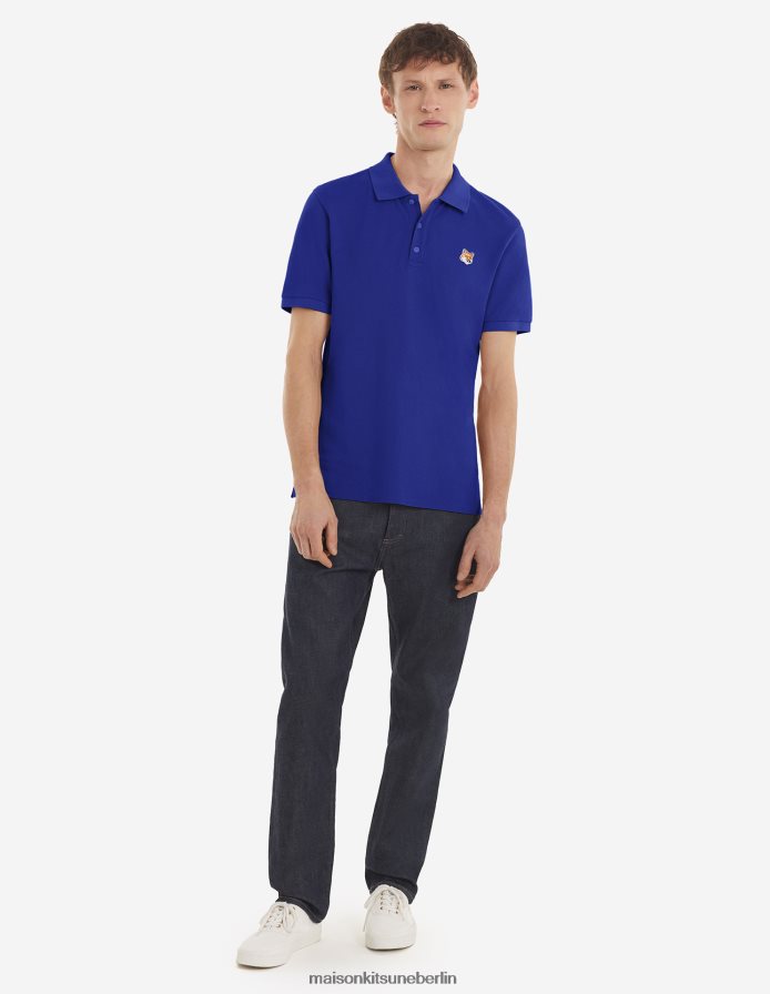 Kleidung V2DHL122 tiefes Blau Männer Klassisches Poloshirt mit Fuchskopf-Patch Maison Kitsune