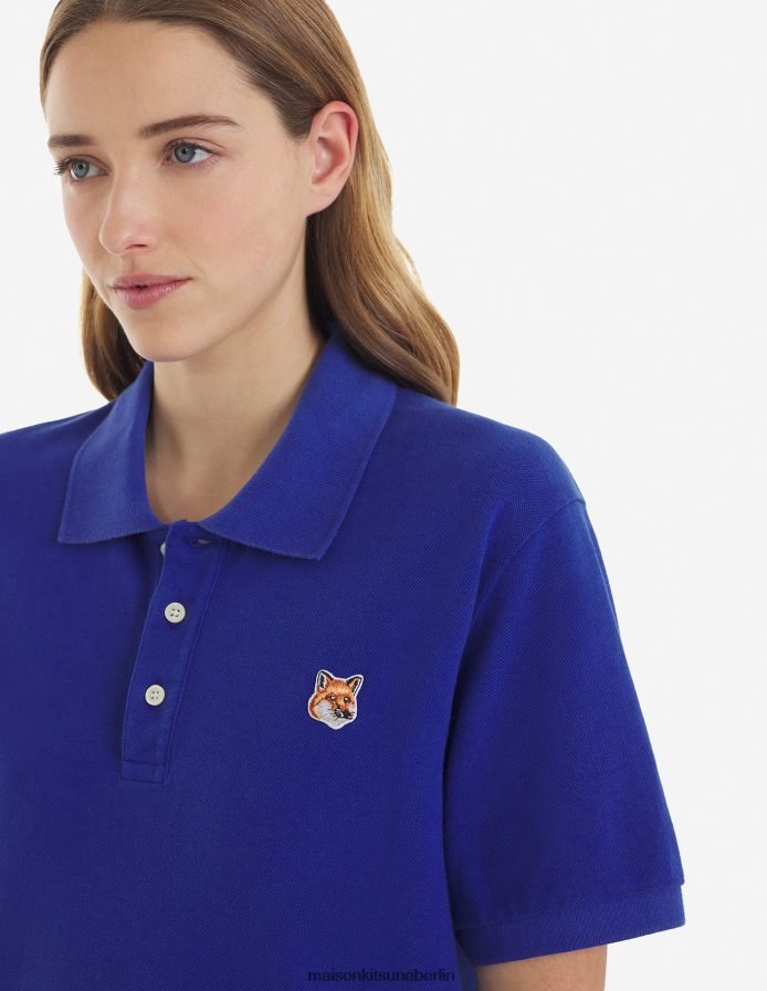 Kleidung V2DHL122 tiefes Blau Männer Klassisches Poloshirt mit Fuchskopf-Patch Maison Kitsune