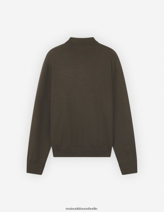 Kleidung V2DHL90 khaki Männer Polopullover mit auffälligem Fuchskopf-Patch Maison Kitsune