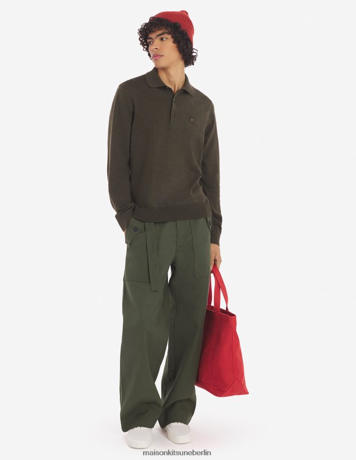 Kleidung V2DHL90 khaki Männer Polopullover mit auffälligem Fuchskopf-Patch Maison Kitsune