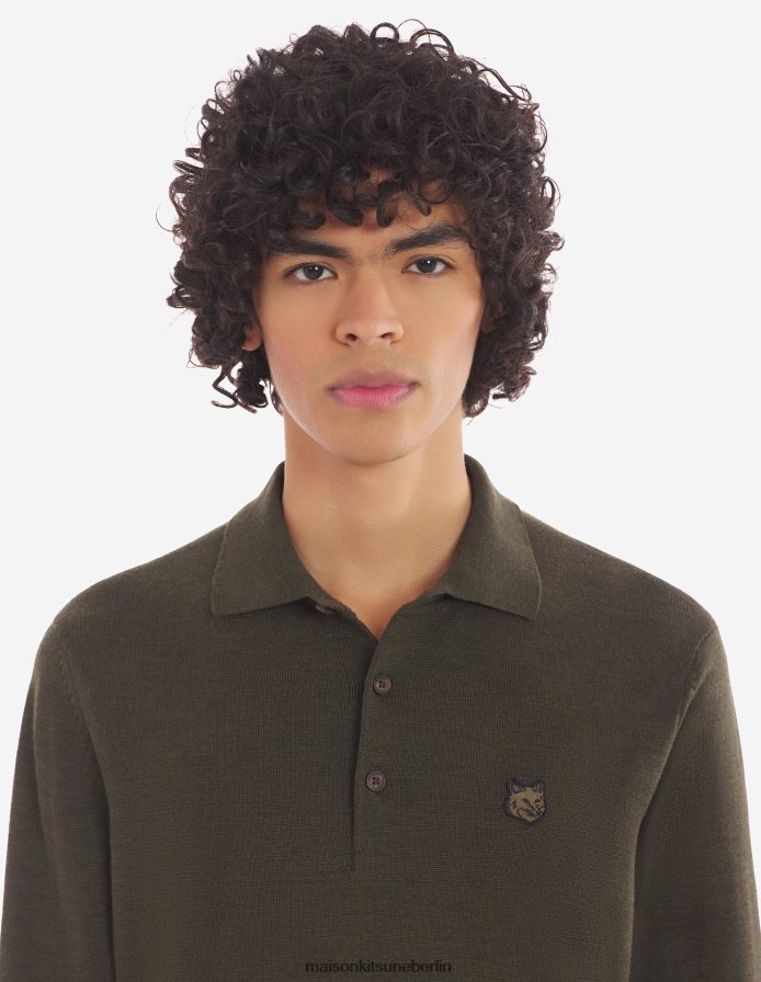 Kleidung V2DHL90 khaki Männer Polopullover mit auffälligem Fuchskopf-Patch Maison Kitsune