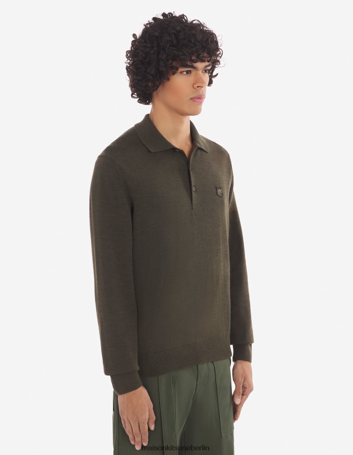 Kleidung V2DHL90 khaki Männer Polopullover mit auffälligem Fuchskopf-Patch Maison Kitsune