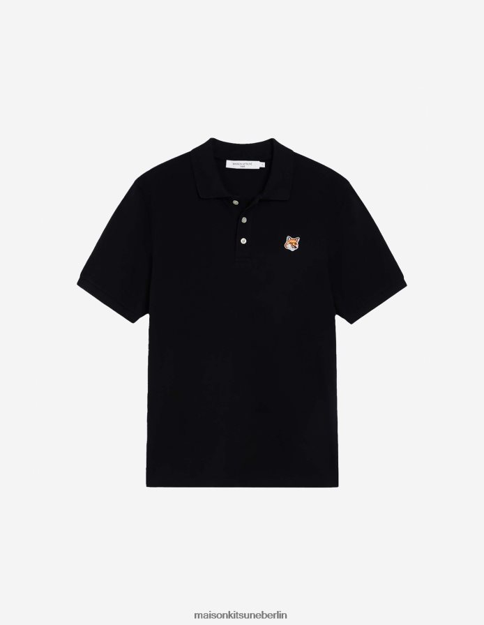 Kleidung V2DHL93 Schwarz Männer Klassisches Poloshirt mit Fuchskopf-Patch Maison Kitsune