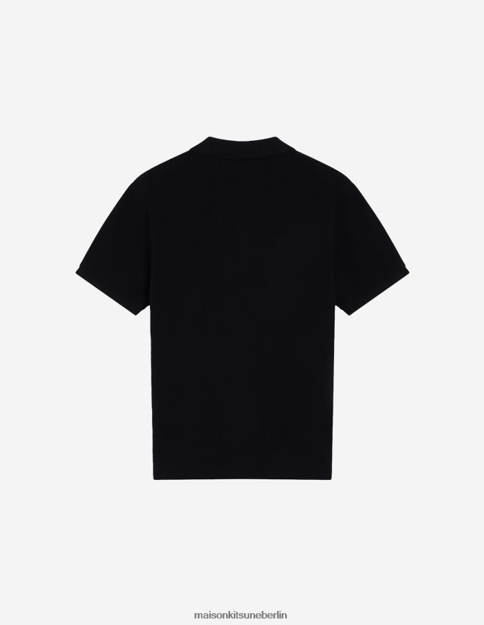 Kleidung V2DHL93 Schwarz Männer Klassisches Poloshirt mit Fuchskopf-Patch Maison Kitsune