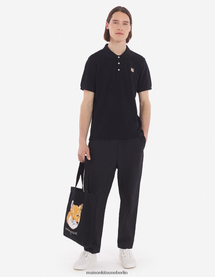 Kleidung V2DHL93 Schwarz Männer Klassisches Poloshirt mit Fuchskopf-Patch Maison Kitsune