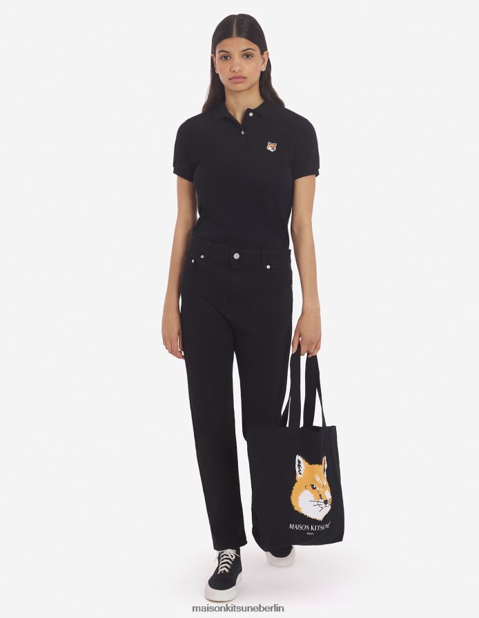 Kleidung V2DHL93 Schwarz Männer Klassisches Poloshirt mit Fuchskopf-Patch Maison Kitsune
