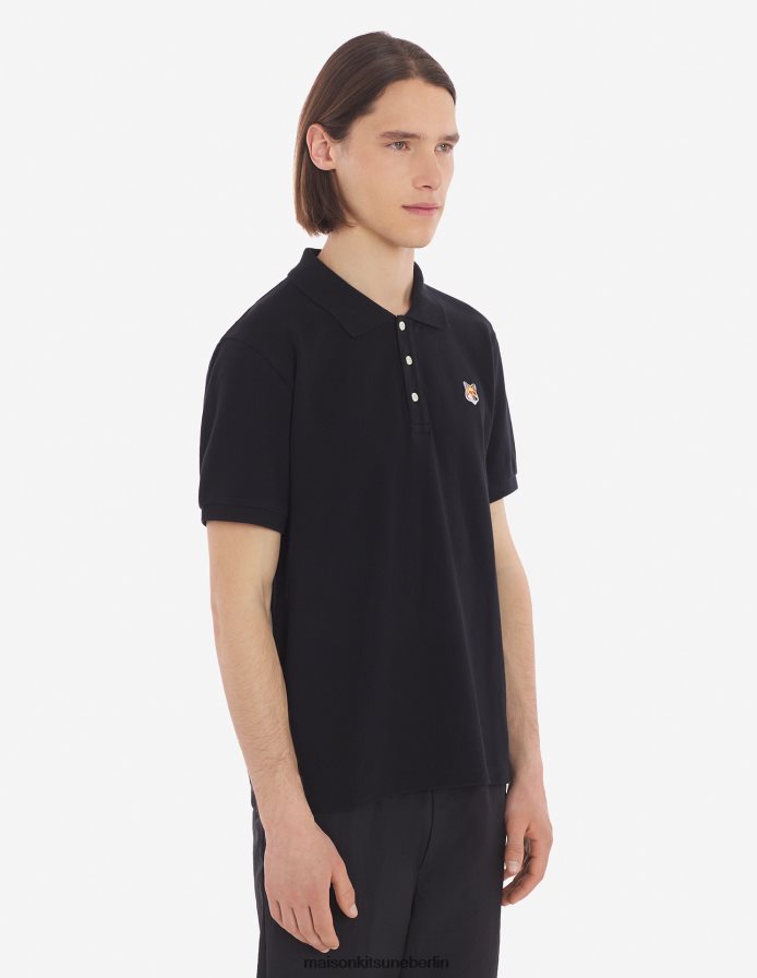 Kleidung V2DHL93 Schwarz Männer Klassisches Poloshirt mit Fuchskopf-Patch Maison Kitsune