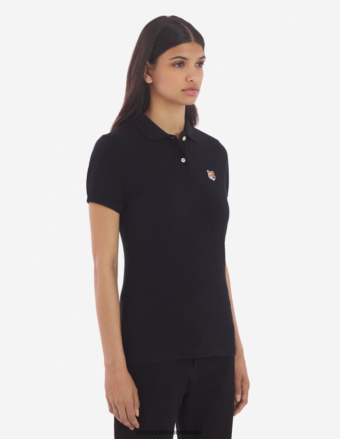 Kleidung V2DHL93 Schwarz Männer Klassisches Poloshirt mit Fuchskopf-Patch Maison Kitsune