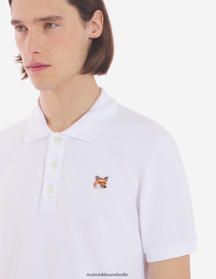 Kleidung V2DHL94 Weiß Männer Klassisches Poloshirt mit Fuchskopf-Patch Maison Kitsune