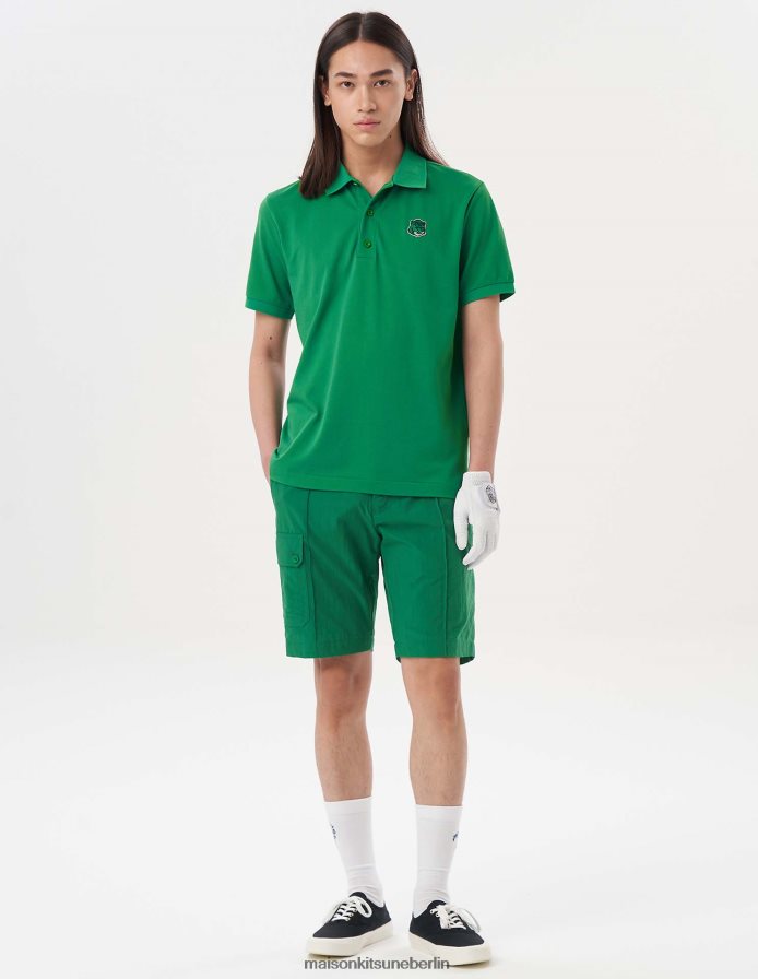 Kleidung V2DHL96 dunkelgrün Männer Kurzarm-Poloshirt mit Fuchskopf Maison Kitsune