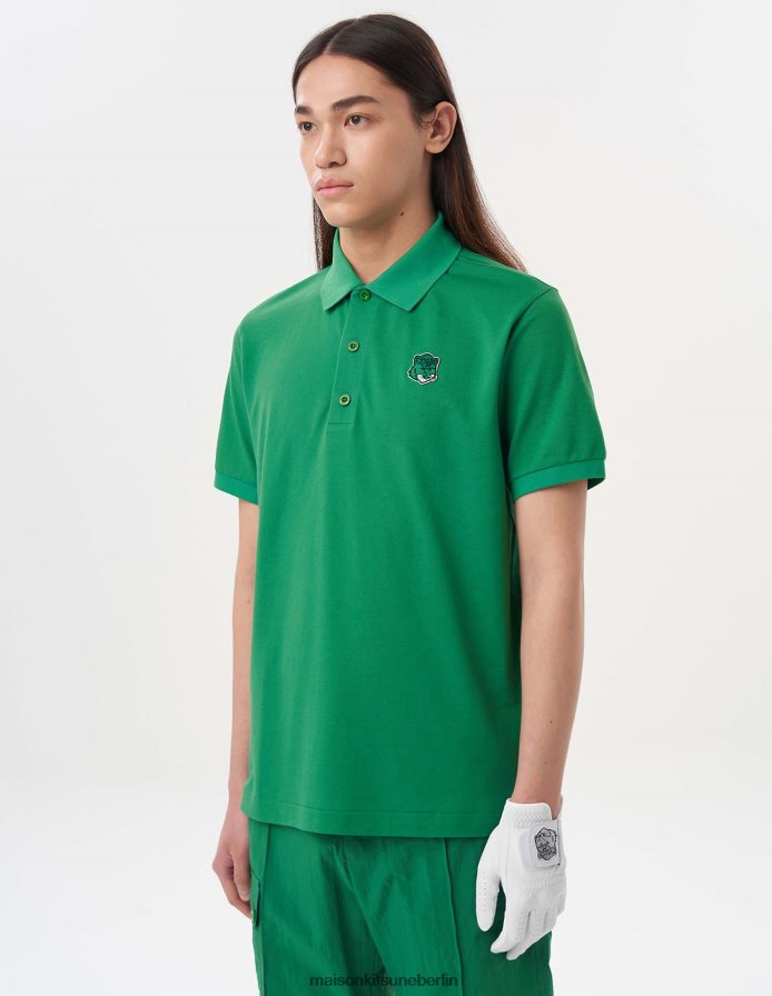 Kleidung V2DHL96 dunkelgrün Männer Kurzarm-Poloshirt mit Fuchskopf Maison Kitsune