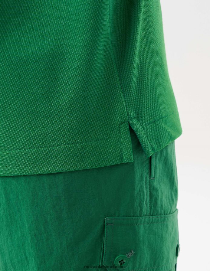 Kleidung V2DHL96 dunkelgrün Männer Kurzarm-Poloshirt mit Fuchskopf Maison Kitsune