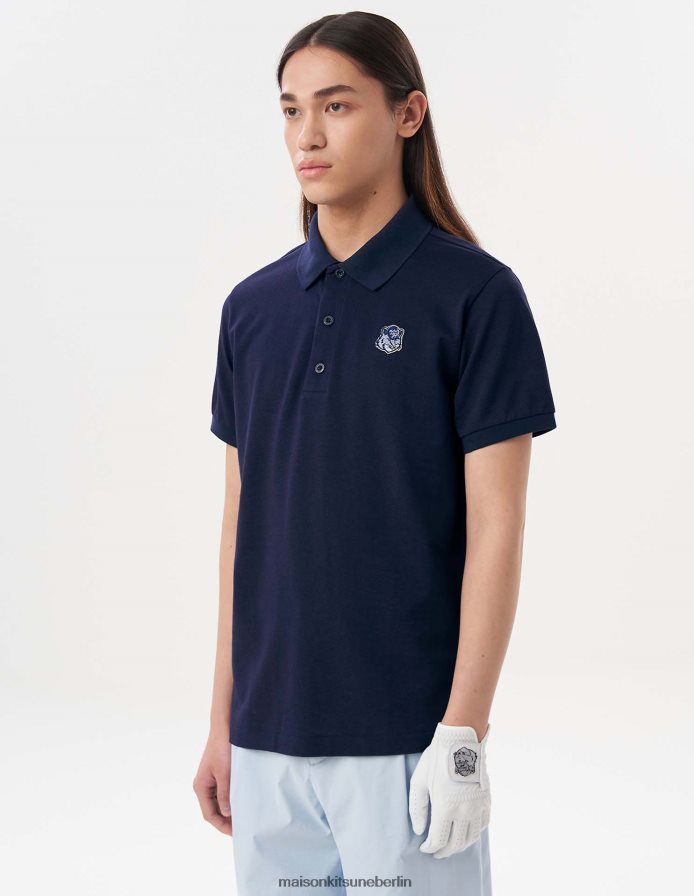 Kleidung V2DHL97 dunkles Marineblau Männer Kurzarm-Poloshirt mit Fuchskopf Maison Kitsune