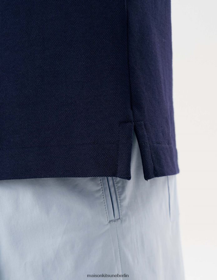 Kleidung V2DHL97 dunkles Marineblau Männer Kurzarm-Poloshirt mit Fuchskopf Maison Kitsune