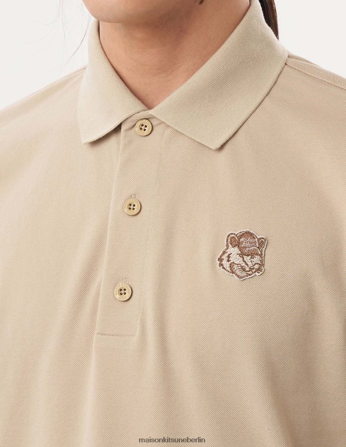 Kleidung V2DHL98 dunkelbeige Männer Kurzarm-Poloshirt mit Fuchskopf Maison Kitsune