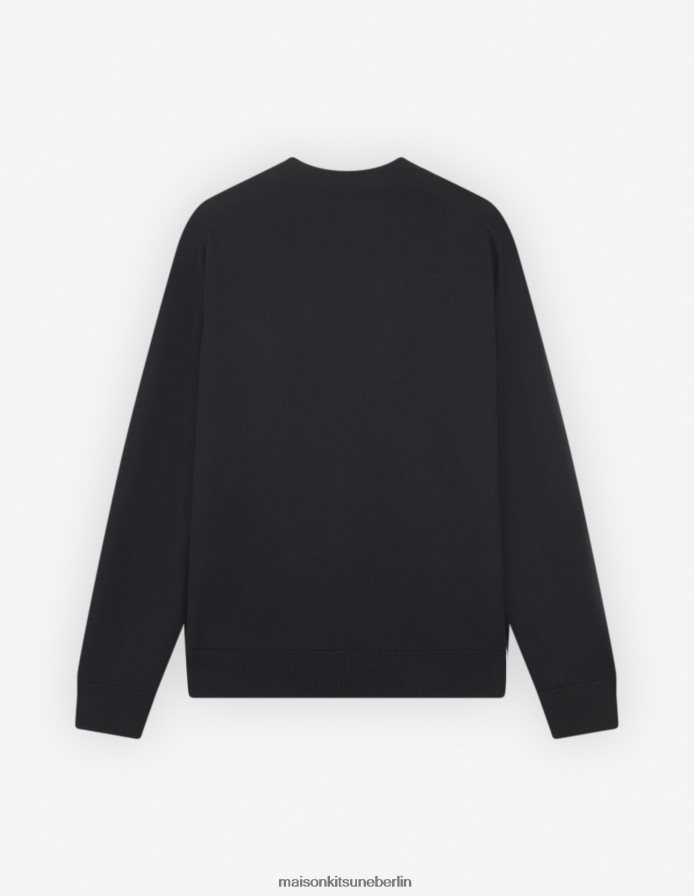 Kleidung V2DHL221 Schwarz Männer Normaler Cardigan mit auffälligem Fuchskopf-Patch Maison Kitsune