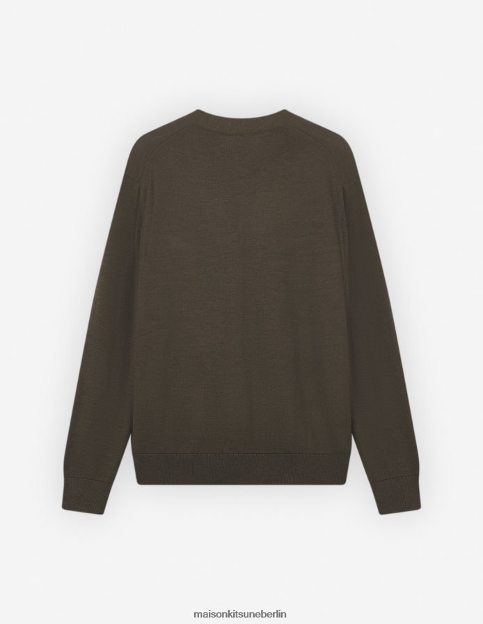 Kleidung V2DHL222 khaki Männer Normaler Cardigan mit auffälligem Fuchskopf-Patch Maison Kitsune