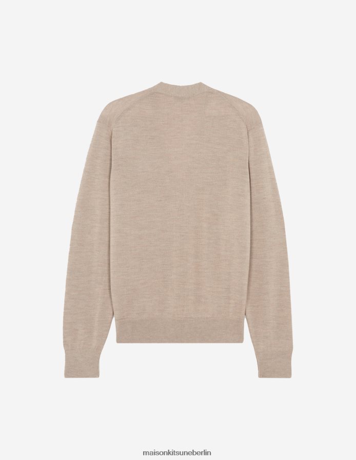 Kleidung V2DHL223 Beige-Melange Männer Klassischer Cardigan mit Fuchskopf-Patch Maison Kitsune