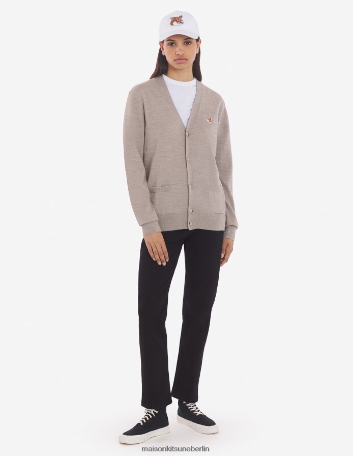 Kleidung V2DHL223 Beige-Melange Männer Klassischer Cardigan mit Fuchskopf-Patch Maison Kitsune