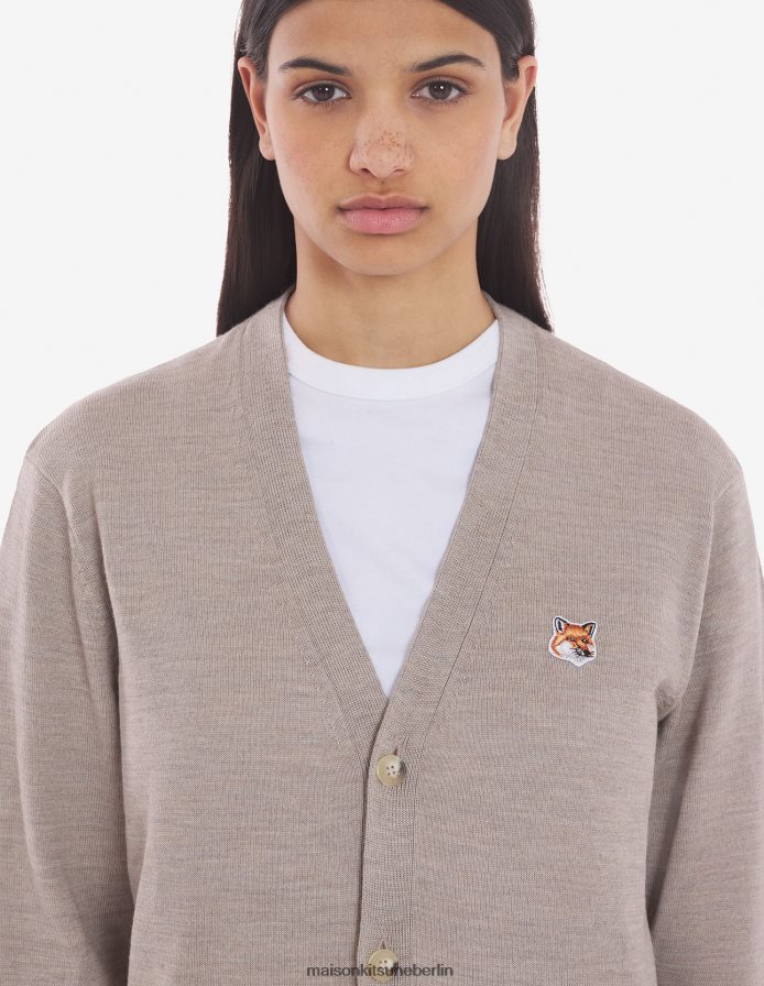 Kleidung V2DHL223 Beige-Melange Männer Klassischer Cardigan mit Fuchskopf-Patch Maison Kitsune