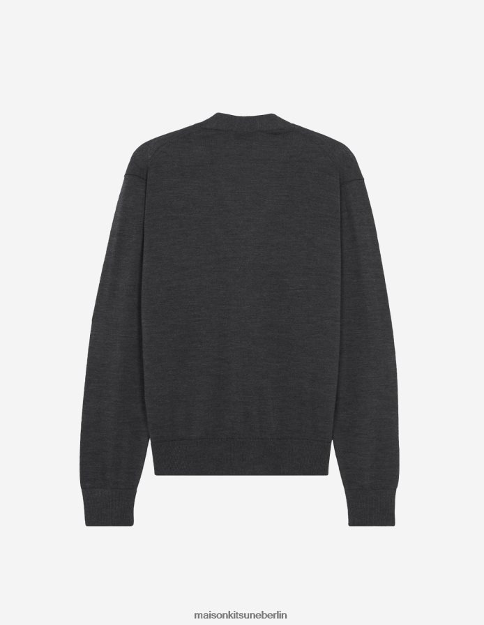 Kleidung V2DHL224 Anthrazit-Melange Männer Klassischer Cardigan mit Fuchskopf-Patch Maison Kitsune