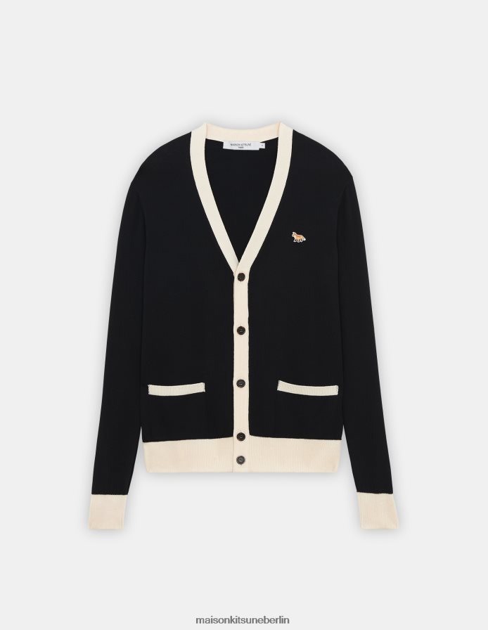 Kleidung V2DHL225 Schwarz Männer Zweifarbiger klassischer Cardigan mit Baby-Fuchs-Patch Maison Kitsune