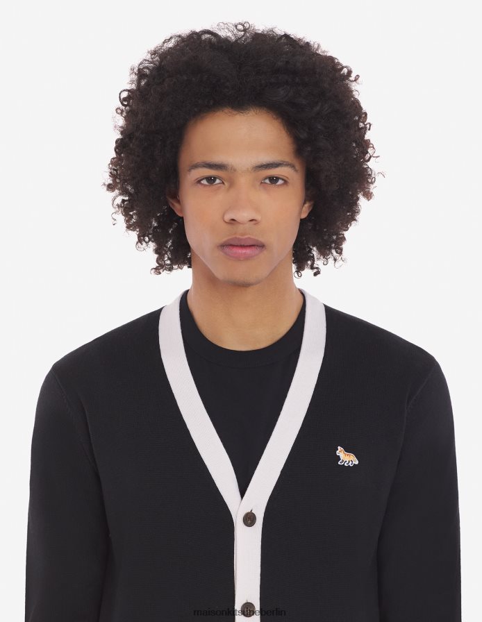 Kleidung V2DHL225 Schwarz Männer Zweifarbiger klassischer Cardigan mit Baby-Fuchs-Patch Maison Kitsune