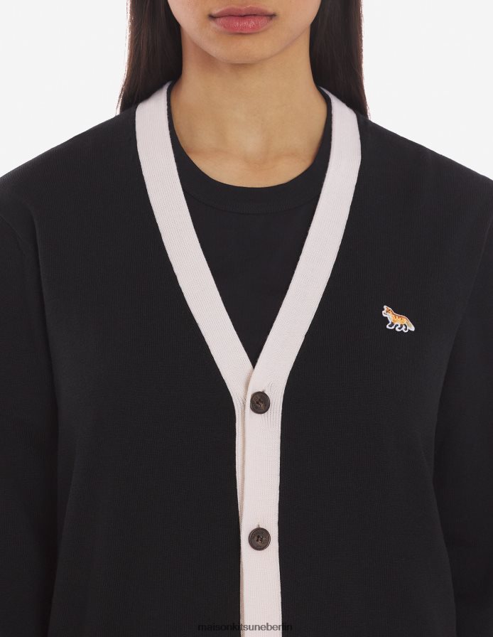 Kleidung V2DHL225 Schwarz Männer Zweifarbiger klassischer Cardigan mit Baby-Fuchs-Patch Maison Kitsune