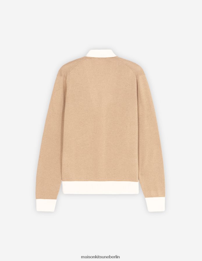 Kleidung V2DHL226 Beige Männer Zweifarbiger klassischer Cardigan mit Baby-Fuchs-Patch Maison Kitsune