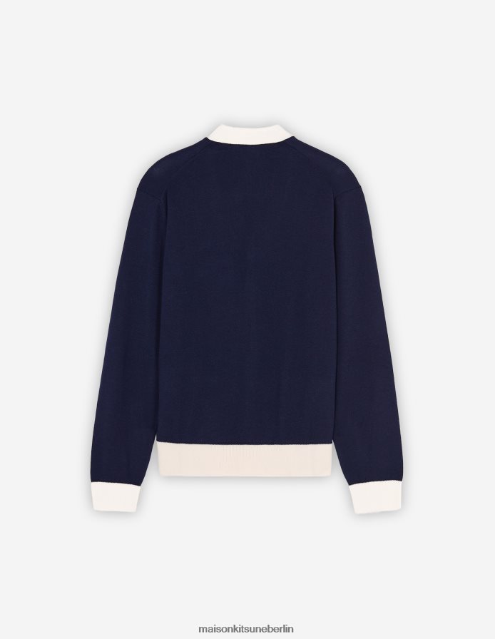 Kleidung V2DHL227 Marine Männer Zweifarbiger klassischer Cardigan mit Baby-Fuchs-Patch Maison Kitsune