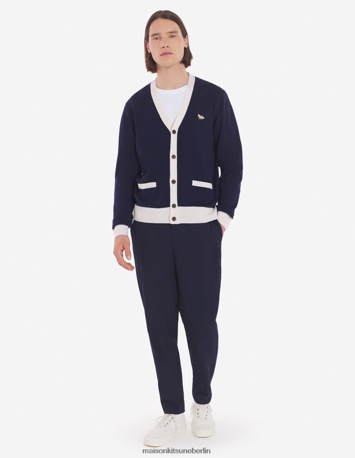 Kleidung V2DHL227 Marine Männer Zweifarbiger klassischer Cardigan mit Baby-Fuchs-Patch Maison Kitsune