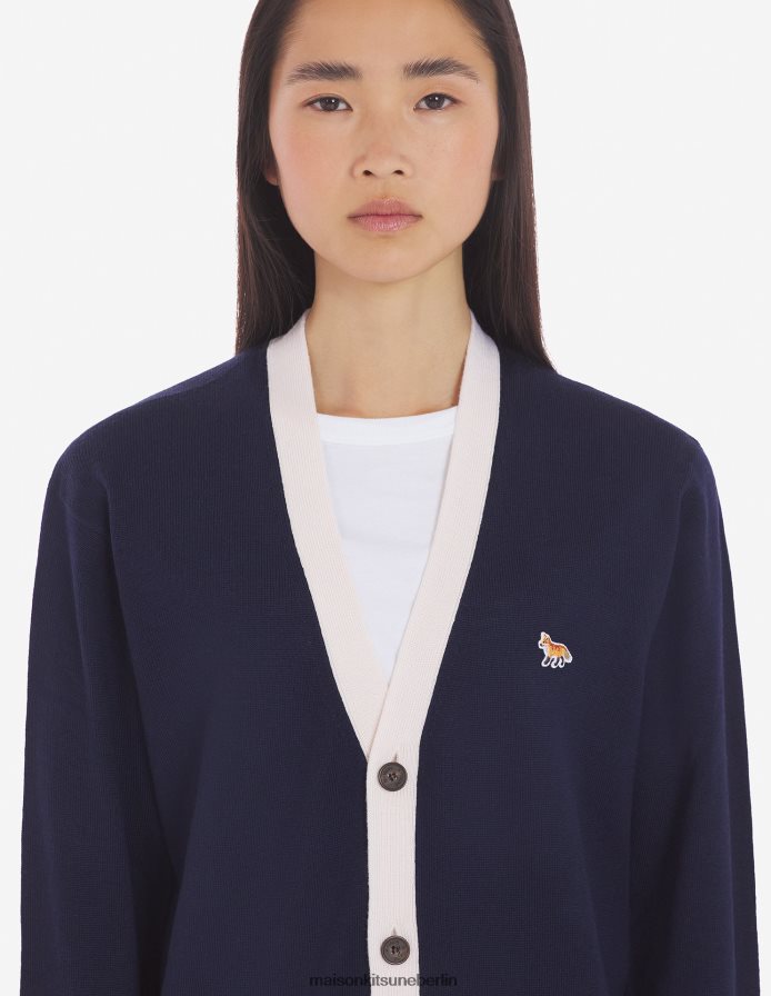 Kleidung V2DHL227 Marine Männer Zweifarbiger klassischer Cardigan mit Baby-Fuchs-Patch Maison Kitsune