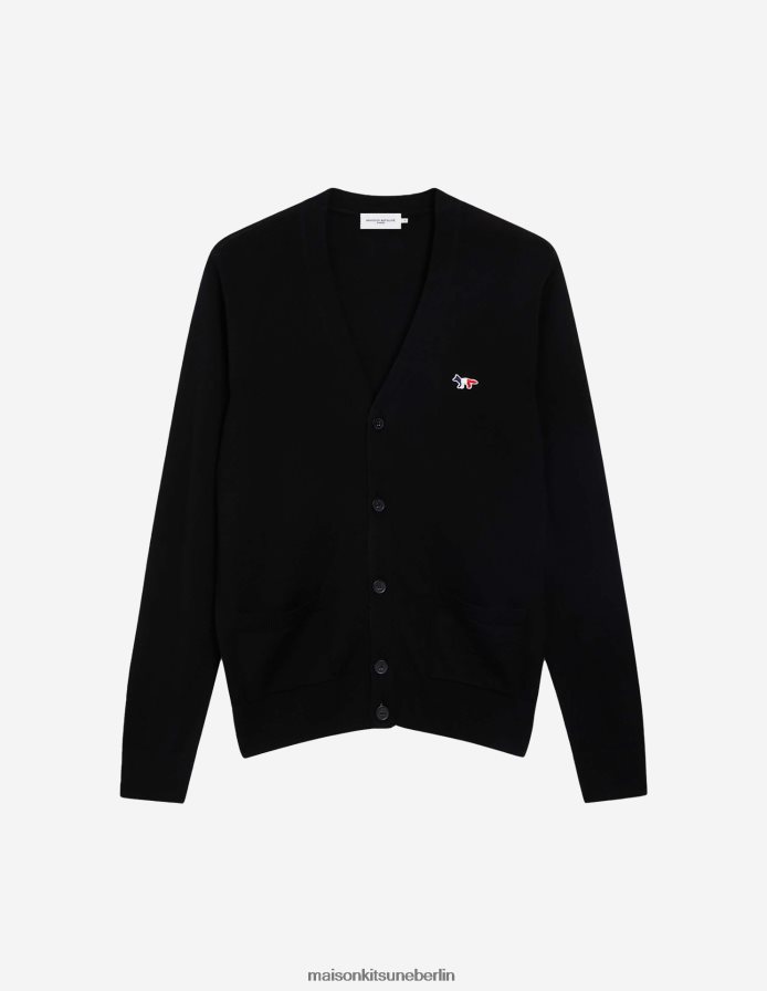 Kleidung V2DHL229 Schwarz Männer Klassischer Cardigan mit dreifarbigem Fuchs-Patch Maison Kitsune